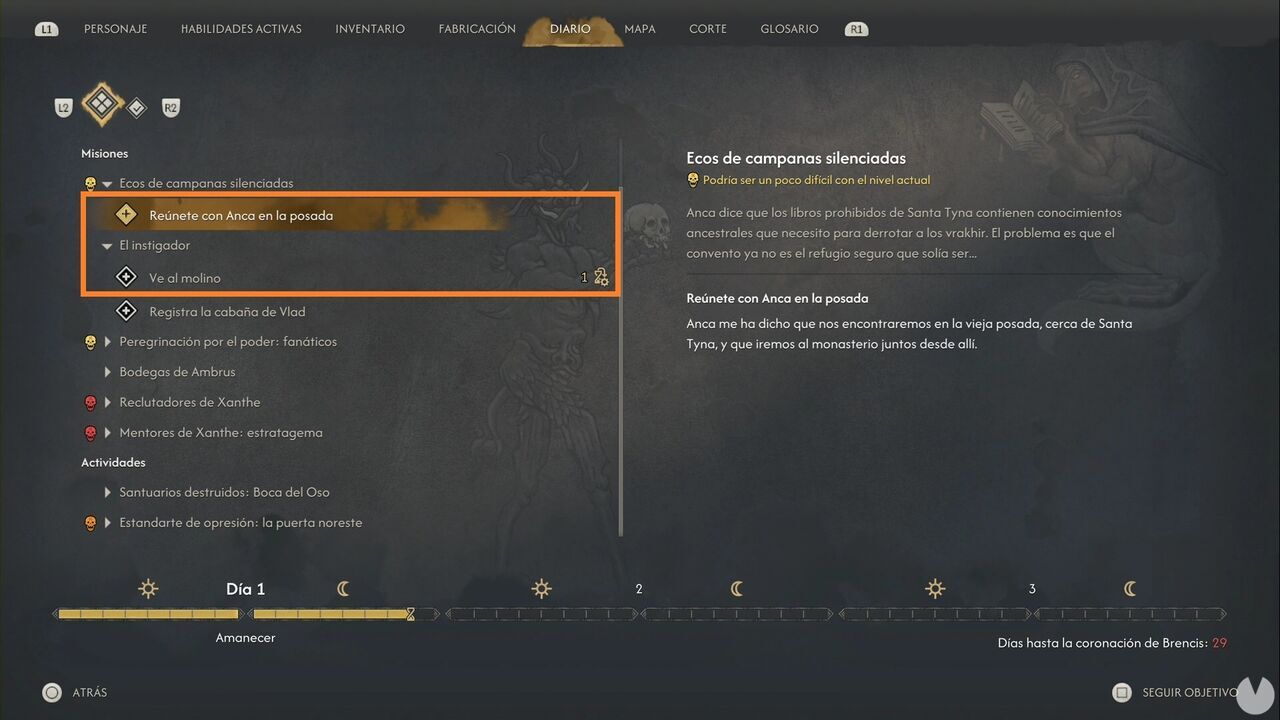 The Blood of Dawnwalker - Time system, day and night; quest menu showing time cost indicators